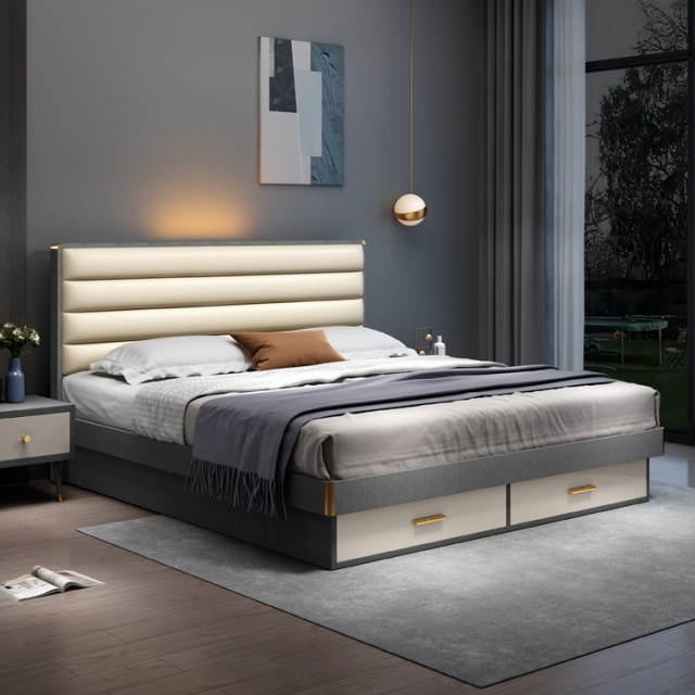 Luxury Modern Minimalist Bedroom Furniture Upholstered Headboard King Size Bed