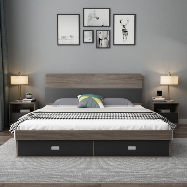 Factory Modern Hotel Room Wooden Bedroom Furniture Set Double King Bed Frame