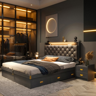 Melamine Fabric Headboard Design Double Bed Queen King Hotel Bedroom Furniture Set