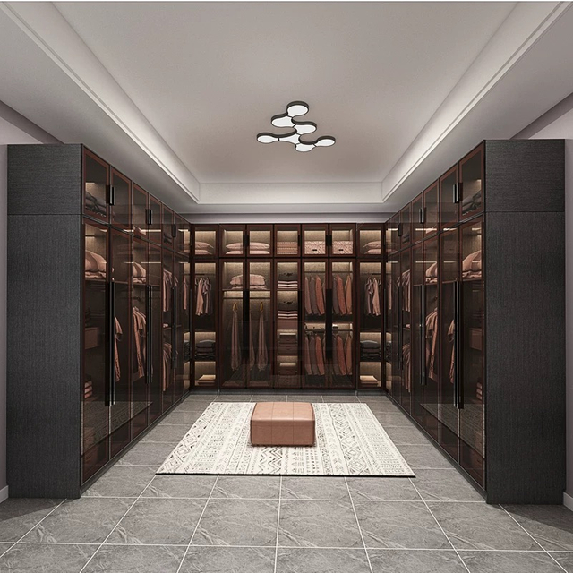 Factory Direct Sale Modern Luxury Glass Doors Storage Bedroom Wardrobe Closet