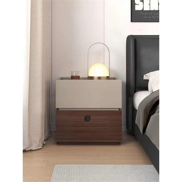 Modern Minimalist Light Wood Nightstand with Two Drawers for Bedroom Bedside Storage