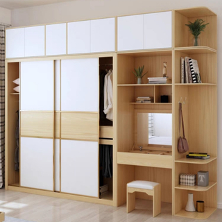 Simple Nordic Design Style Bedroom Furniture Glass Door Wardrobe MDF Wood Locker Wardrobe with Coner Shelves