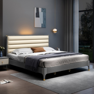 Luxury Modern Minimalist Bedroom Furniture Upholstered Headboard King Size Bed