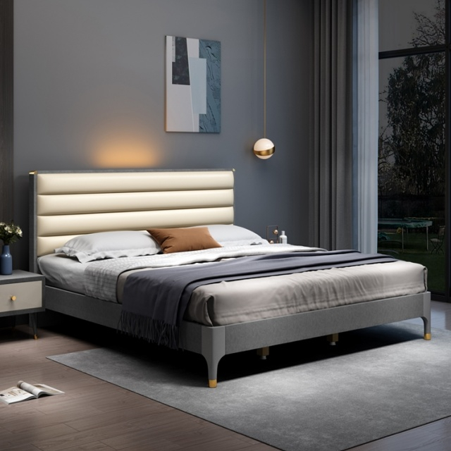 Luxury Modern Minimalist Bedroom Furniture Upholstered Headboard King Size Bed