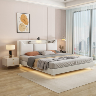 Modern Bedroom Home Furniture Set King Size Leather Bed Frame
