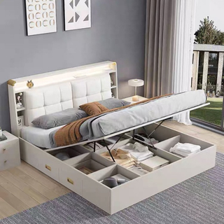 Customized Bedroom Sets Wood Single Beds Furniture with Headboard 