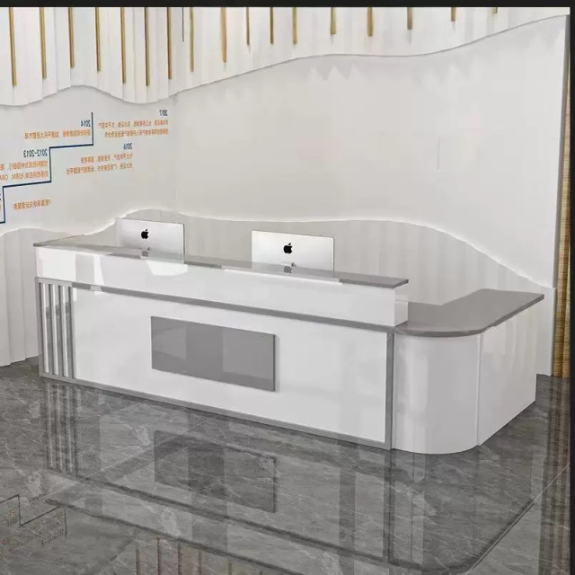 Morden Salon Wooden Office L Shaped Reception Desk Small Front Reception Desk Counter