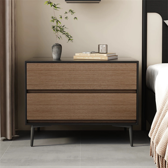 Modern Minimalist Light Wood Nightstand with Two Drawers for Bedroom Bedside Storage