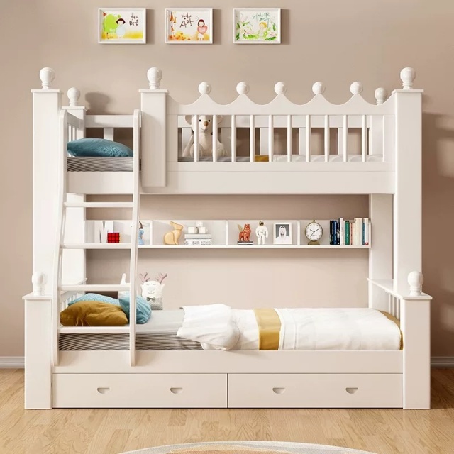 New Design Hotel Modern Bed King Size Design Kids Bed for Kids Bedroom Set Triple Bunk Bed with Slide and Stairs