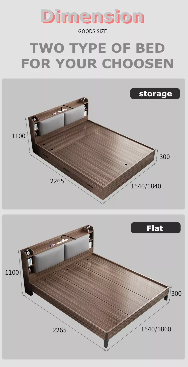 Factory Supplying Home Wooden King Size Storage Furniture Bedroom Bed