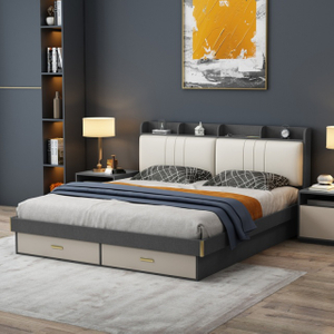 High Quality Luxury Wooden Bedroom Furniture Set King Queen Size Storage Bed