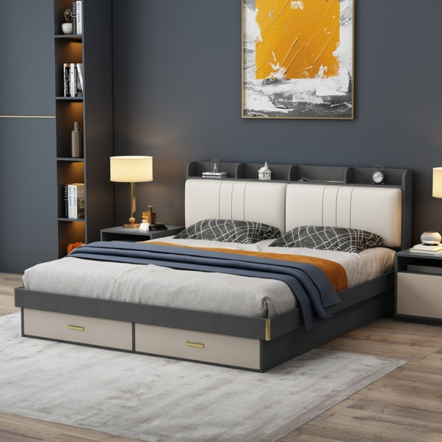 High Quality Luxury Wooden Bedroom Furniture Set King Queen Size Storage Bed