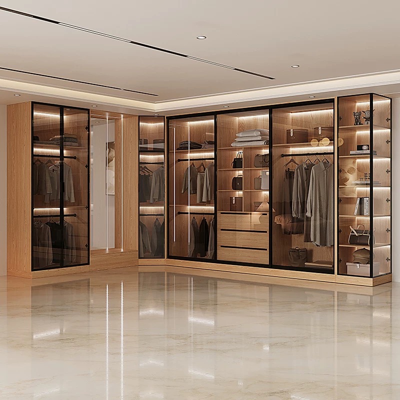 Factory Direct Sale Modern Luxury Glass Doors Storage Bedroom Wardrobe Closet