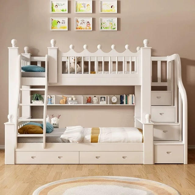 New Design Hotel Modern Bed King Size Design Kids Bed for Kids Bedroom Set Triple Bunk Bed with Slide and Stairs