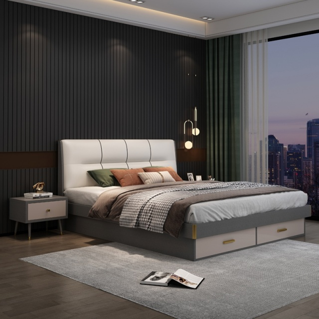 Home Furniture Modern Design Bedroom Set Wooden Fabric King Size Bed