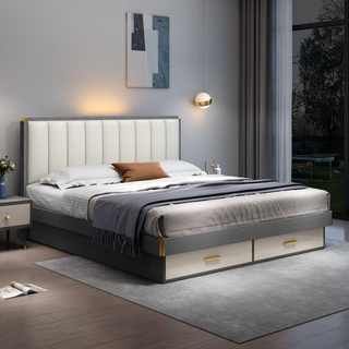 Luxury Modern Home Bedroom Set Leather King Queen Double Wooden Bed Frame