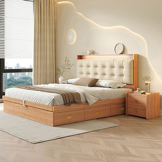 Modern Wooden Luxury Full Size Bed With Headboard Bedroom Furniture Set Double Upholstered Bed