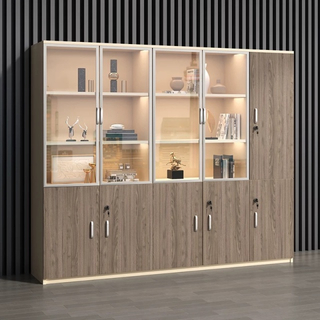 Wooden Office furniture File Cabinet with High-Quality Glass Sliding Doors Filing Cabinet