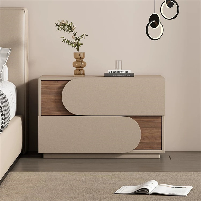 Modern Minimalist Light Wood Nightstand with Two Drawers for Bedroom Bedside Storage