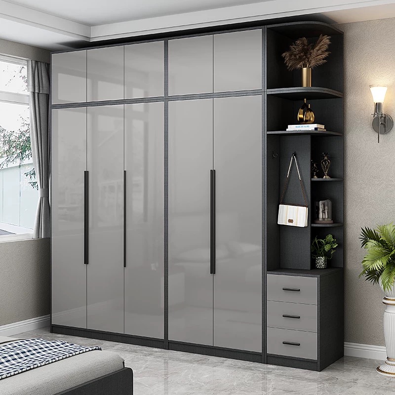 best fashion high glossy grey color bedroom furniture cabinet modern wooden closet big size wardrobe