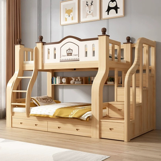 New Design Hotel Modern Bed King Size Design Kids Bed for Kids Bedroom Set Triple Bunk Bed with Slide and Stairs