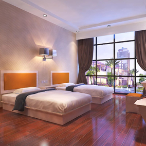 Factory Directly Wholesale Modern Wooden Frame Double Bed Night Stands Bedroom Set Hotel Furniture UL-9N0176