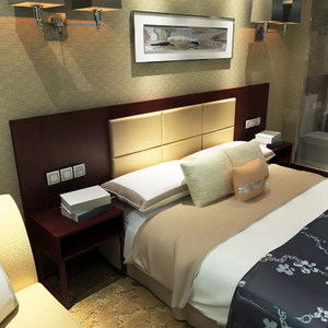 Factory Directly Wholesale Modern Wooden Frame Double Bed Night Stands Bedroom Set Hotel Furniture UL-9N0188