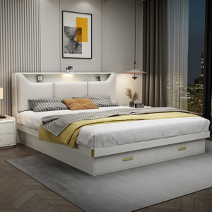 Luxury Modern Minimalist Bedroom Furniture Upholstered Headboard King Size Bed
