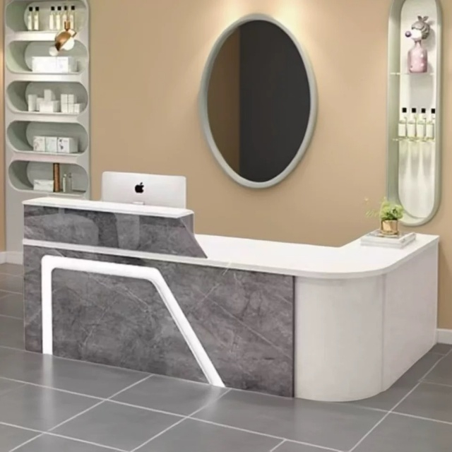 Modern Luxury Office Reception Furniture Wood Design Modern White Hotel Counter Desk