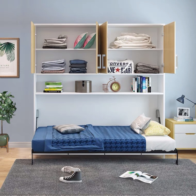 Bedroom Furniture Modern Style Functional Folding Bed Frame Desk Metal Wood Wall Murphy Bed UL-22WB022