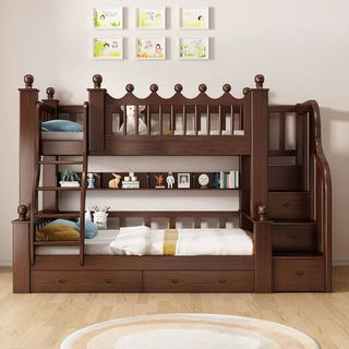 Wood Color School Home Bedroom Furniture Melamine Board Double-Deck Single Kids Bunk Beds