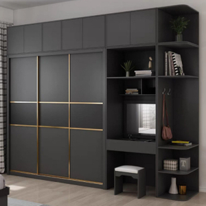 Classic Wooden Bedroom Clothing Cabinets Locker Closet Wardrobe with Mirror Storage Cabinet 4 Doors Wardrobe with Handle and Mirror