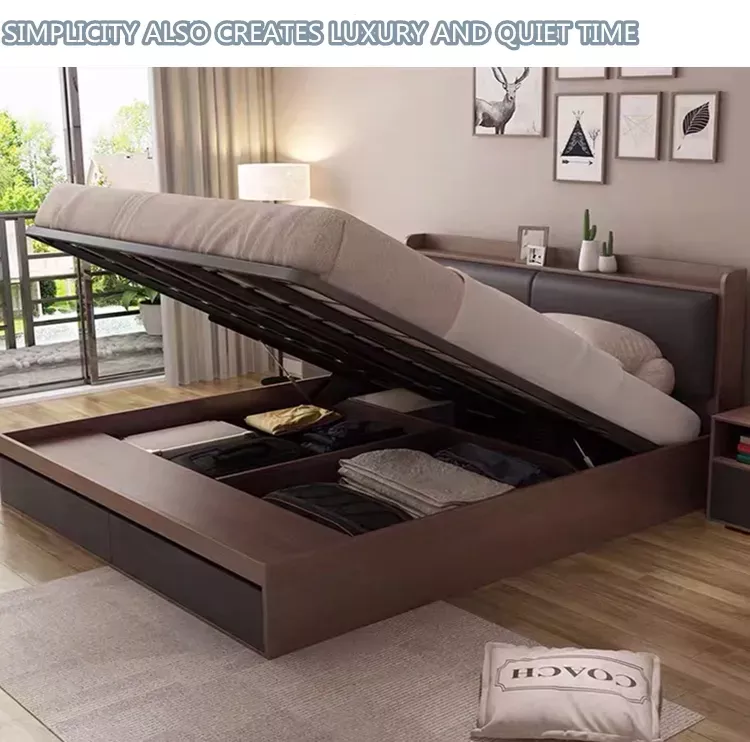 Factory Supplying Home Wooden King Size Storage Furniture Bedroom Bed