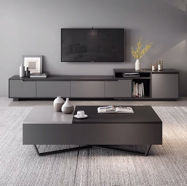 Wholesale Cheap Melamine Factory Prices Wooden Modern TV Stand and Coffee Table Set-UL-22NF0043