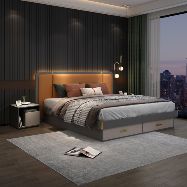 Modern Hotel Use Bedroom Wooden Furniture Double King Queen Bed Frame