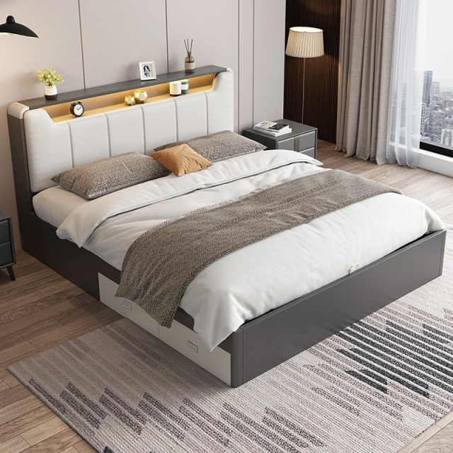 Luxury Modern Melamine King Queen Double Wooden Bed Frame