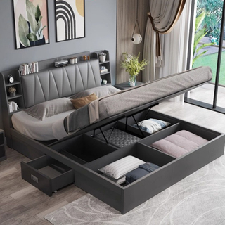 Luxury Genuine Bedroom Furniture Wooden Double King Size Bed Modern Fabric Beds 