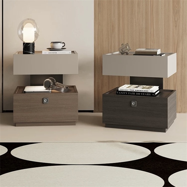 Modern Minimalist Light Wood Nightstand with Two Drawers for Bedroom Bedside Storage
