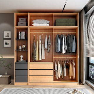 Sliding Door Wardrobe Simple Modern Panel Wardrobe Storage Cabinet with Drawers