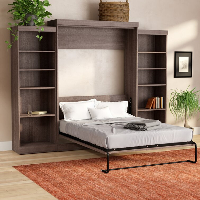 Popular Nordic Style Custom Size Multifunctional Murphy Bed with Bookshelf Vertical Folding Wall Bed with Sofa Mechanism UL-22WB011