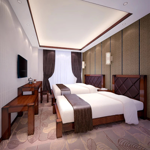 Factory Directly Wholesale Modern Wooden Frame Double Bed Night Stands Bedroom Set Hotel Furniture UL-9N0137