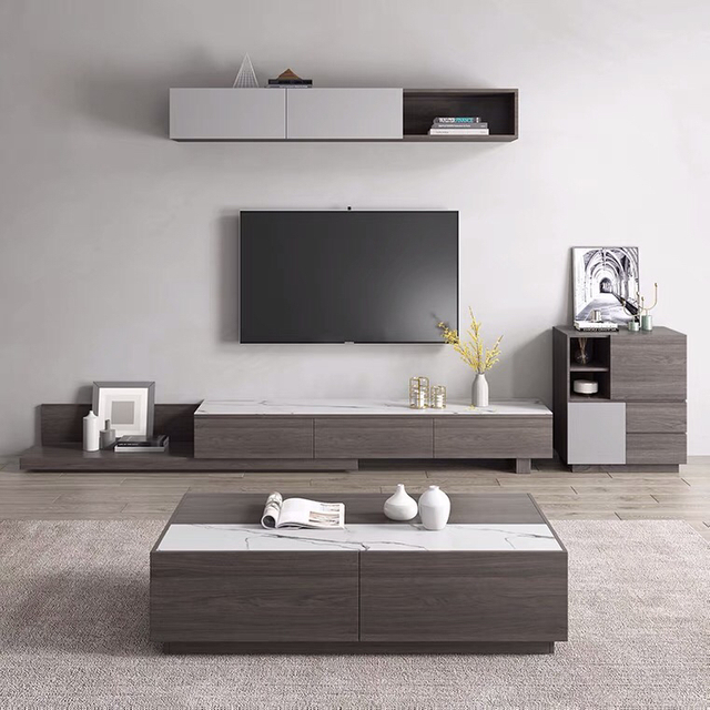 Modern White TV Cabinet Coffee Table Luxury Living Room Sets-UL-22NF0063
