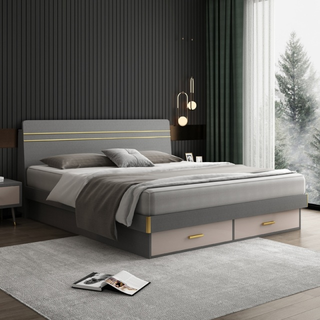 Modern Hotel Use Bedroom Wooden Furniture Double King Queen Bed Frame