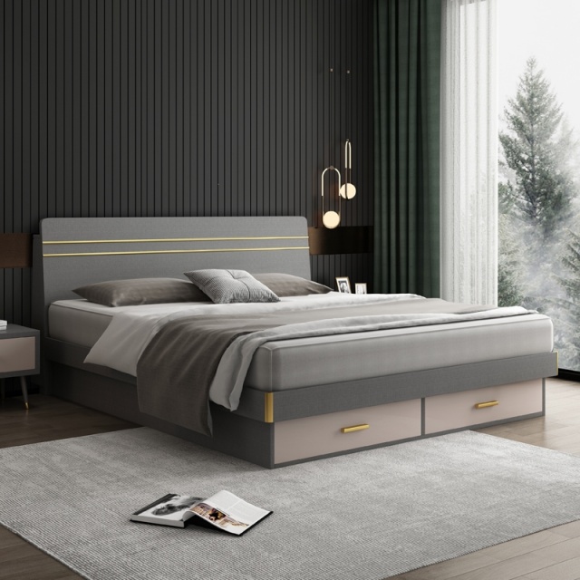 Modern Hotel Use Bedroom Wooden Furniture Double King Queen Bed Frame