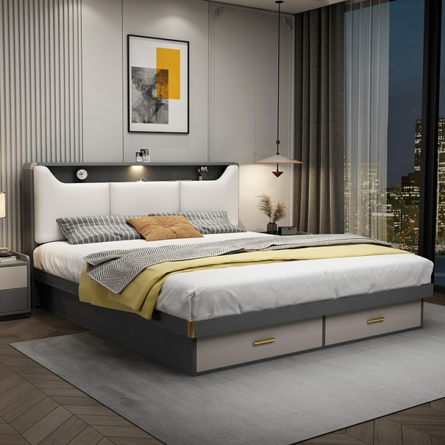 Home Furniture Modern Design Bedroom Set Wooden Fabric King Size Bed