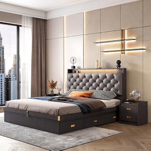 Home Hotel Bedroom Furniture Wood Beds Frame Panel Platform Bed with Drawer