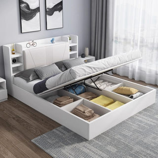 Home Hotel Bedroom Furniture Wood Beds Frame Panel Platform Bed with Drawer