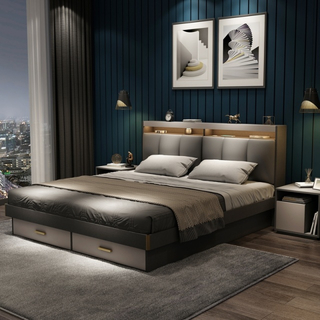 Luxury Upholstered Headboard Bedroom Furniture Storage Single Double Bed