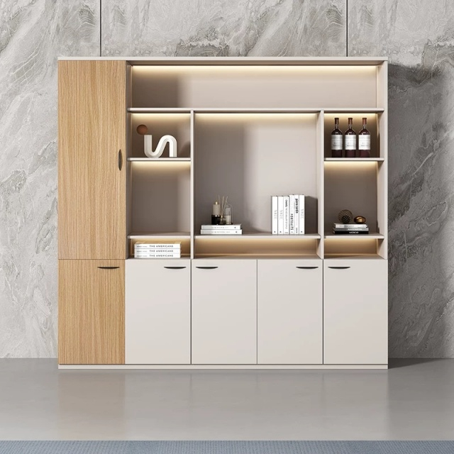 Wooden Glass Door Cupboard Melamine Office Furniture Bookcase File Storage Cabinet
