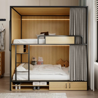 Modern Wooden Wholesale School Dormitory Furniture Bedroom Set Wardrobe Double Children Kids Bunk Bed